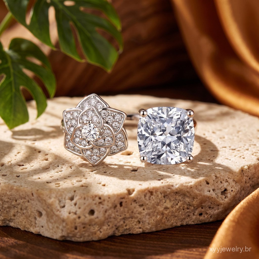 dainty Colorido Pedra Preciosa Zircão Camélia Flor Cheio De Diamante Anel Aberto Para Mulheres Moda Na Luxo high end Jói