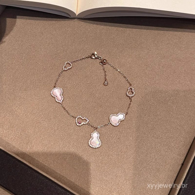 2026 Nova Mãe Rosa De Pérola Oca Cabaça Pulseiras Para Mulheres Cheio De Diamantes Incrustados Nicho Luz Luxo Delicado M
