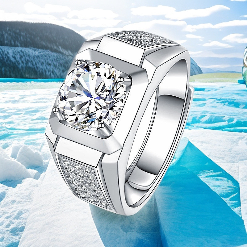 Dominador Super Piscando Cheio de Diamante Aberto Anel Masculino Luz Anel Simples de Luxo