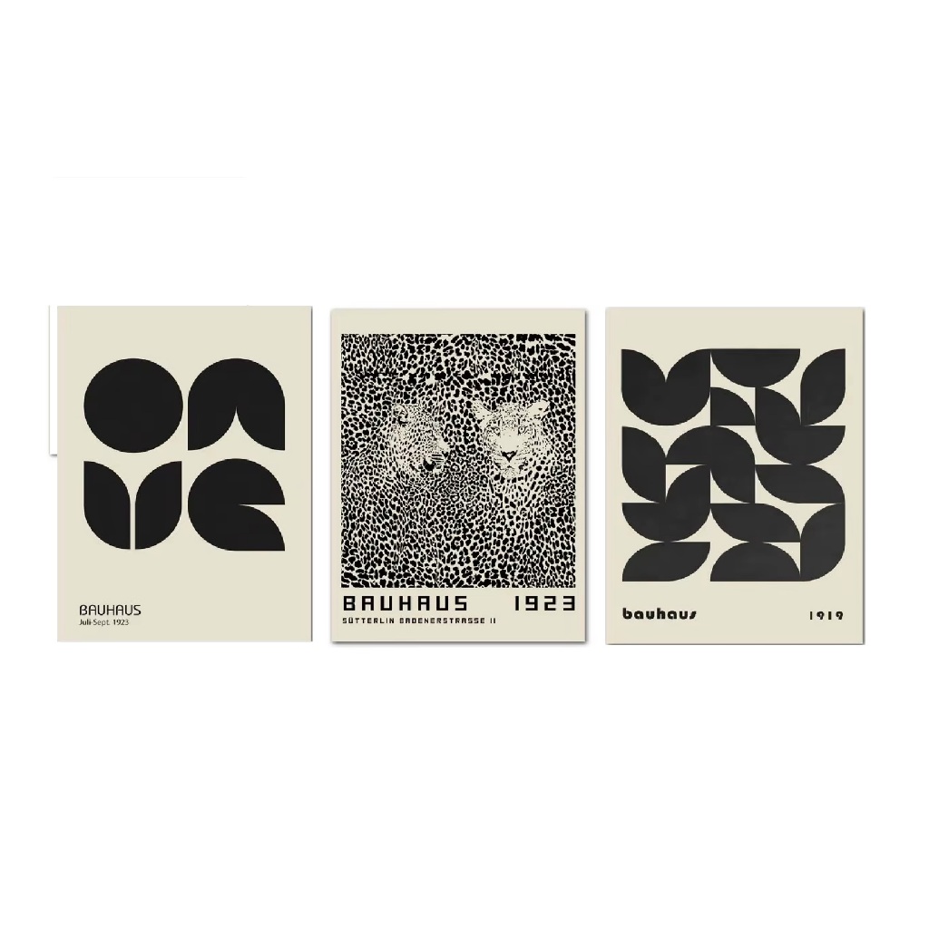 Quadros decorativos Bauhaus Line Abstract Eye Leopard Black Wall Art (3 peças)