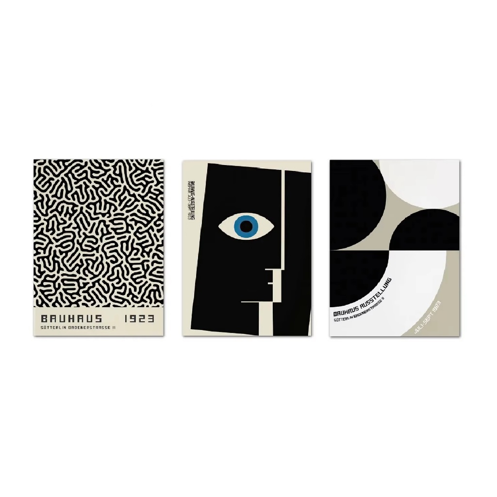Quadros decorativos Bauhaus Line Abstract Eye Leopard Black Wall Art (3 peças)