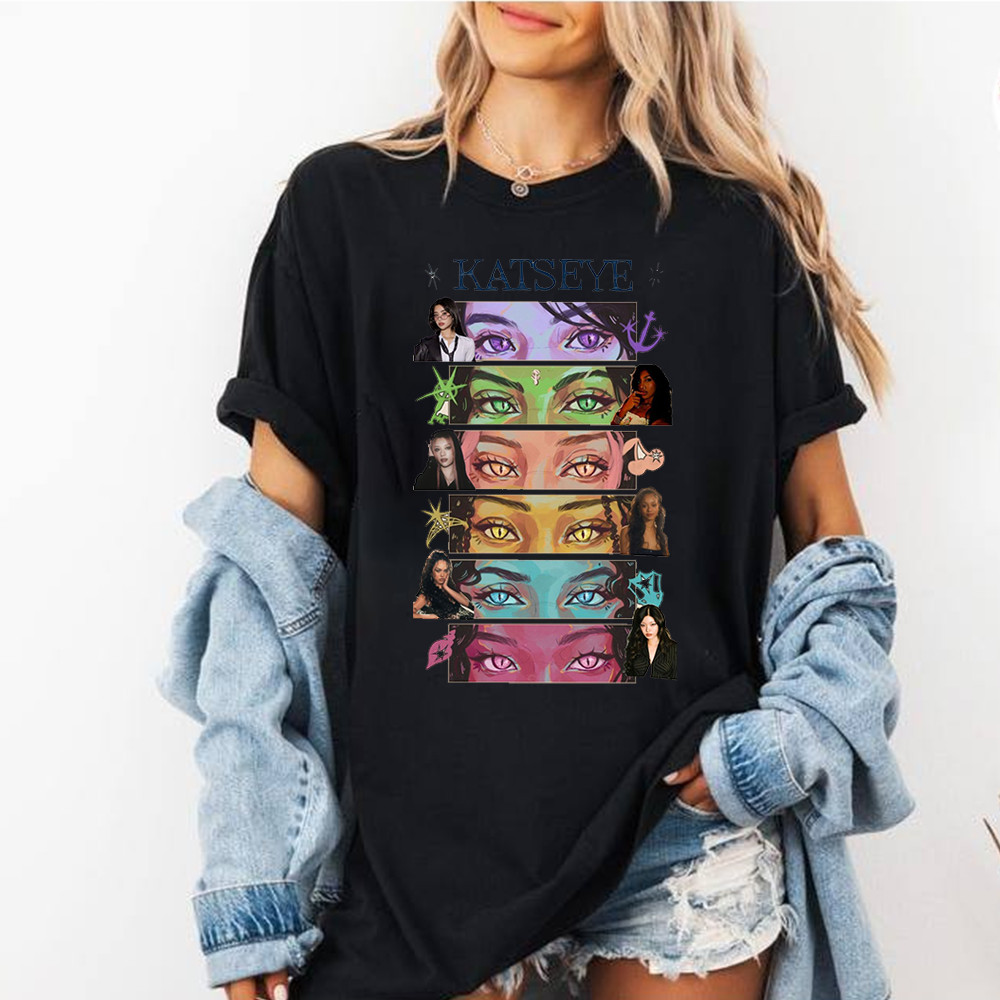 Camiseta Masculina Feminina Estampa KATSEYE Colorful Eyes Art K-pop T-shirt Unissex Streetwear Envio Imediato
