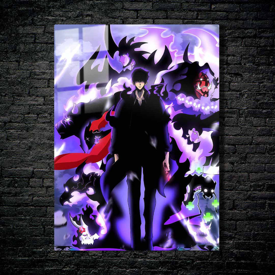 Quadro Metálico Solo Leveling Invocações Sombras IA Art Anime Full HD Brilhante 2