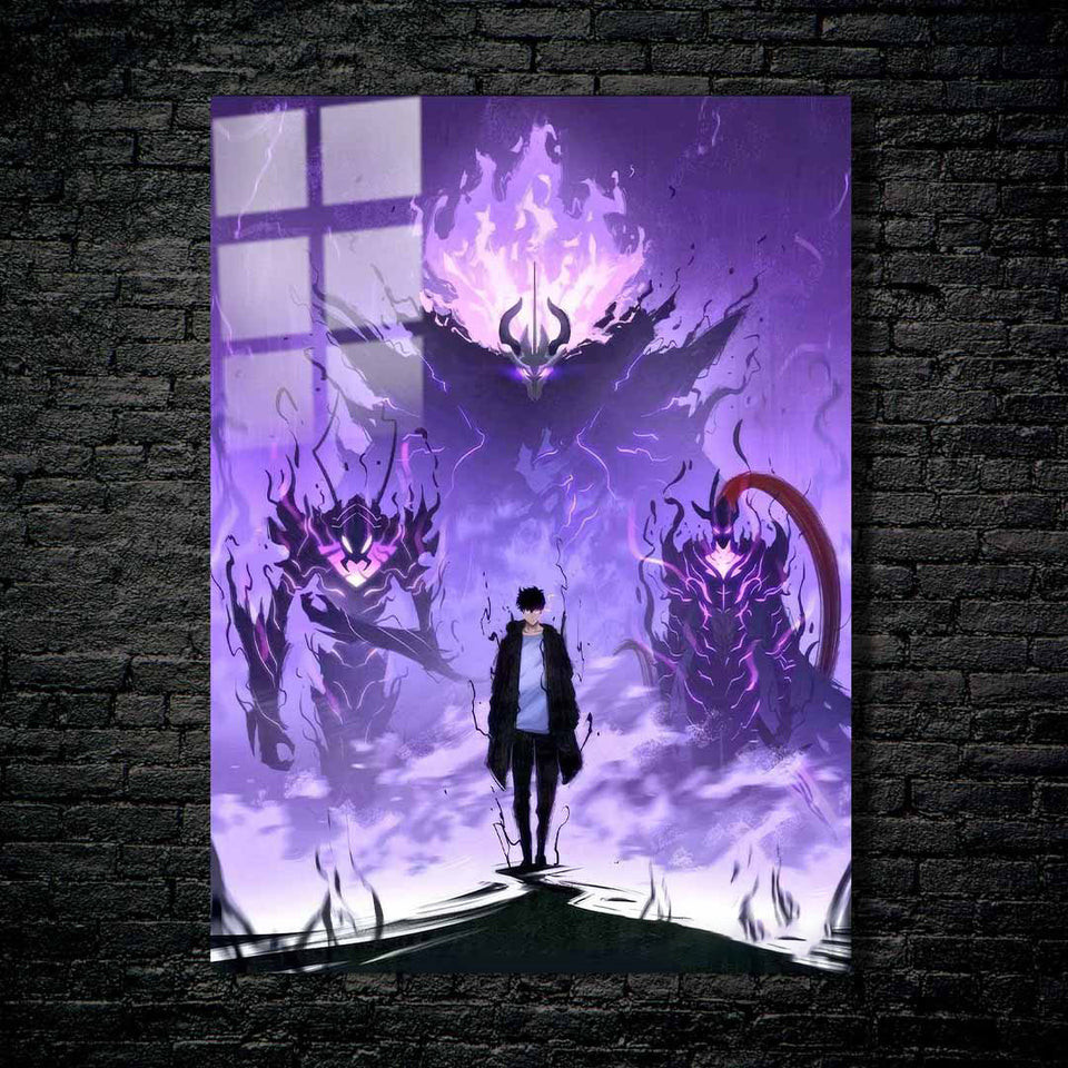 Quadro Metálico Solo Leveling Invocações Generais Sombras IA Art Anime Full HD Brilhante