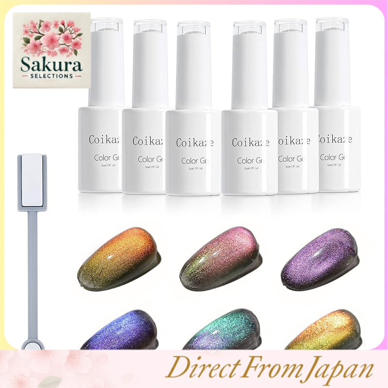 Coikaze Magnetic Gel Nail Polish Set – 6 Colors UV/LED Compatible Cat Eye & Sheer Color Gel Nail Art Kit