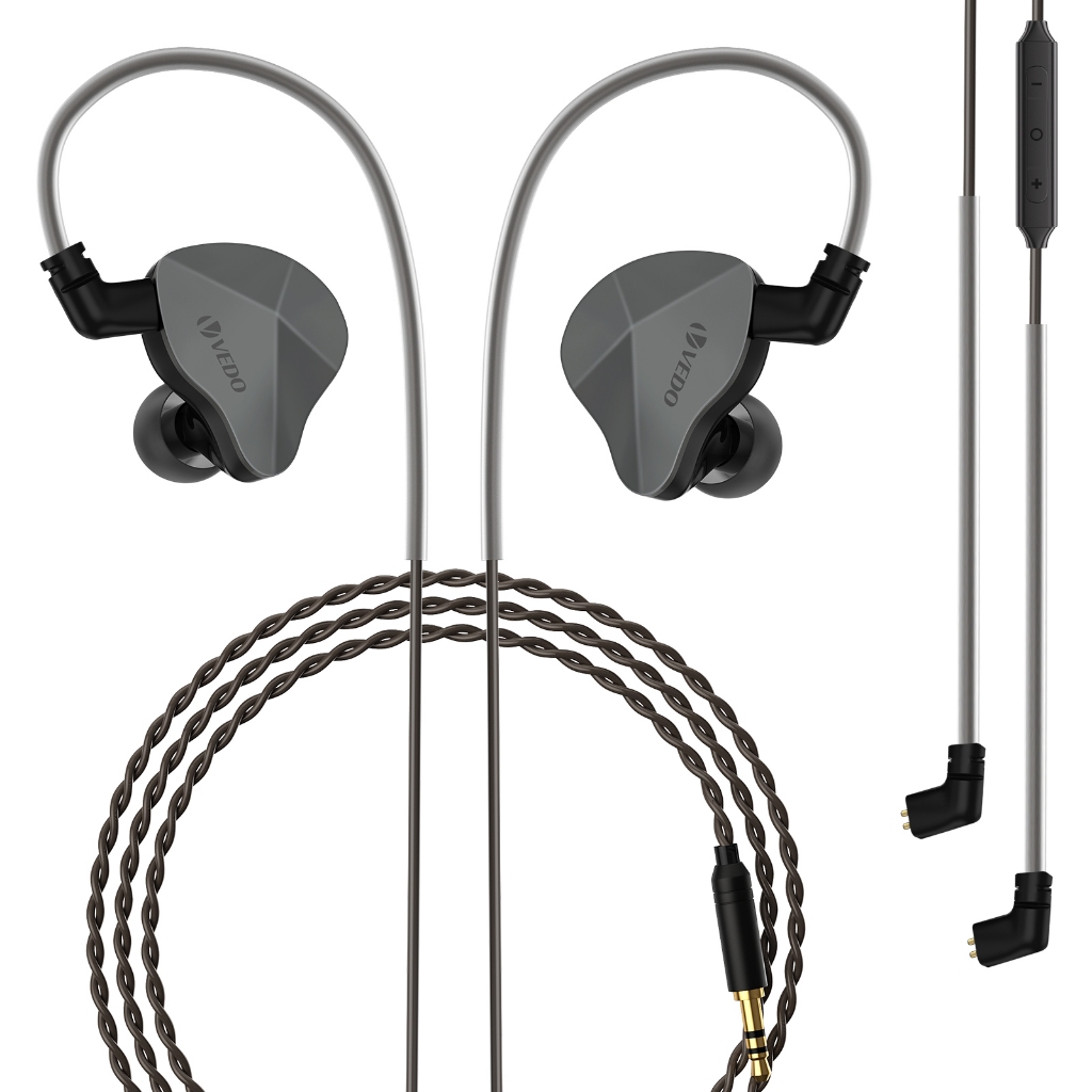 VEDO Fones De Ouvido Com Fio HiFi Monitor Intra-Auricular Com 2 Drivers 1BA+1DD Microfone Cabo removível de 2 pinos