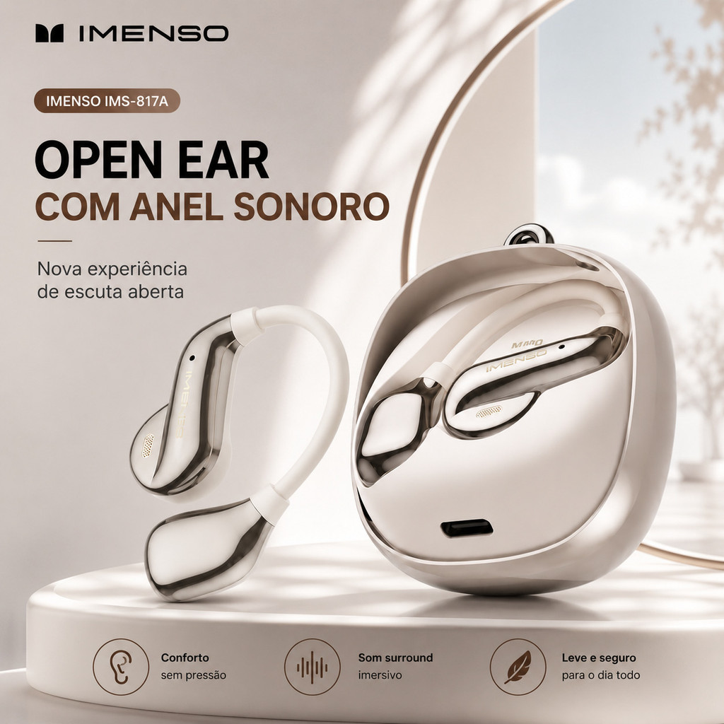 IMENSO IMS-817A Fone Bluetooth 6.0 Open Ear – Com Redução de Ruído e Driver 13mm