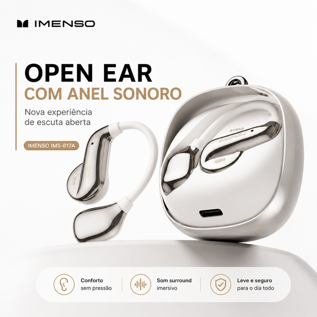 IMENSO Fone Bluetooth 6.0 Open Ear – IMS-817A com Redução de Ruído e Driver 13mm