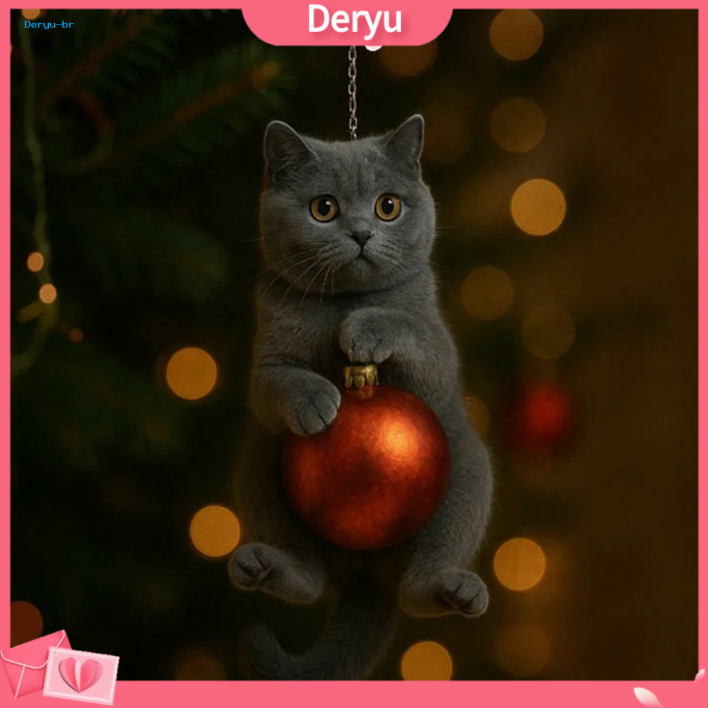 Cat Christmas Ornament Acrylic Cute Kitten 2d Flat Ball Hanging Charm for Car Rearview Mirror Perfect Holiday Decoration