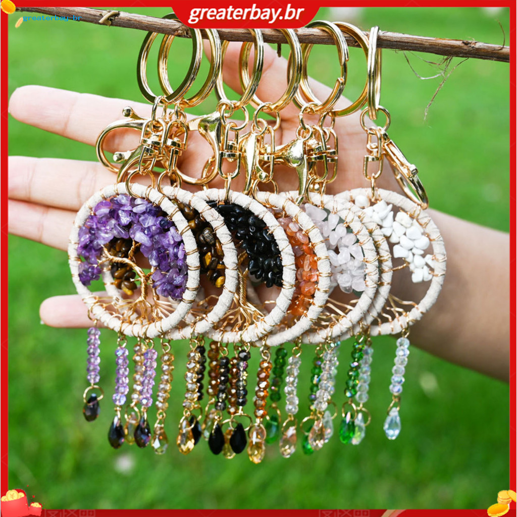 Natural Stone Tree Pendant Keychain Durable Metal Wire Car Accessory Bag Backpack Charm Stylish and Unique Decoration fo