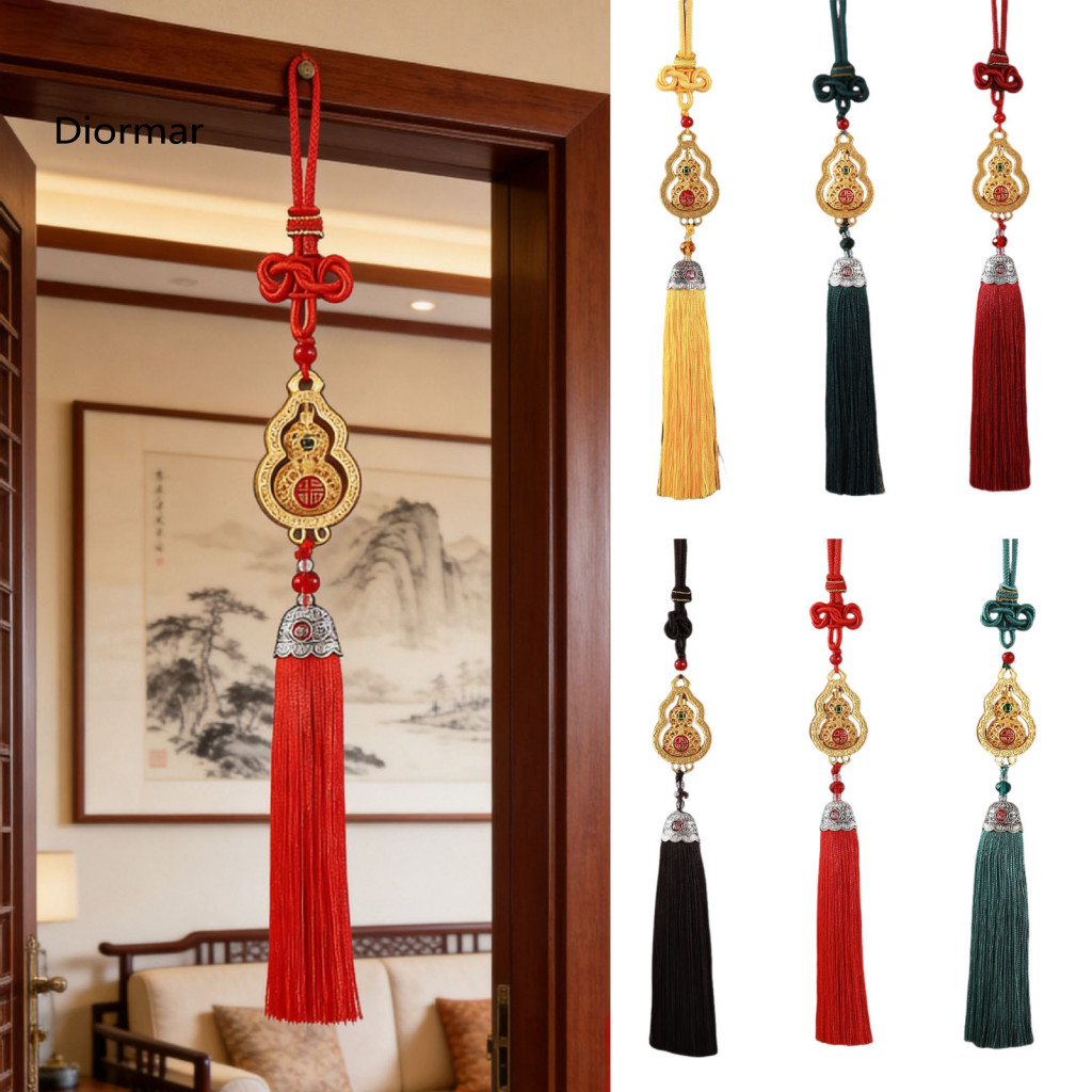 Gourd Shaped Car Decor Rearview Mirror Decoration Chinese Style Hanging with Rotatable Fu Feng Shui Tassel Charm Lucky f
