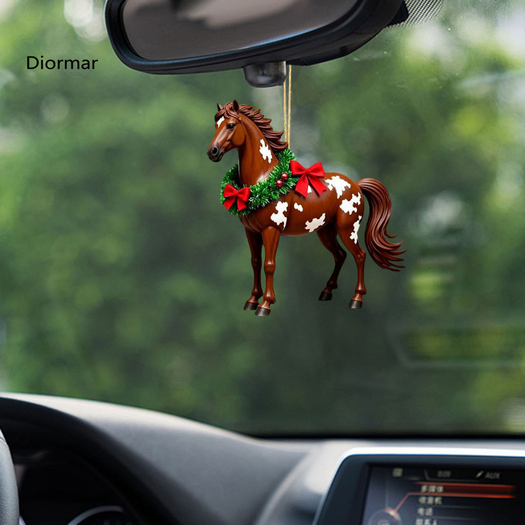 Unique Horse Collectible Ornament 2d Acrylic Car Hanging Rearview Mirror Charm Winter Holiday Decoration Xmas Tree Auto