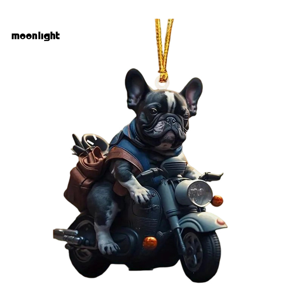 Puppy Riding Motorcycle Car Pendant 2d Flat Acrylic Rearview Mirror Hanging Charm Cute Auto Decoration for Christmas Hol