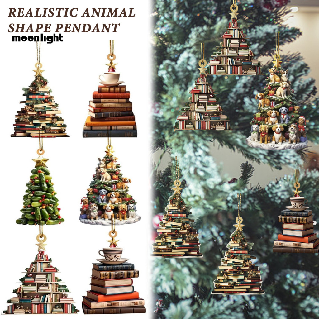 Christmas Tree Hanging Decoration Acrylic Ornament Shape Bookshelf Pendant Car Rearview Mirror Charm Festive Holiday Dec