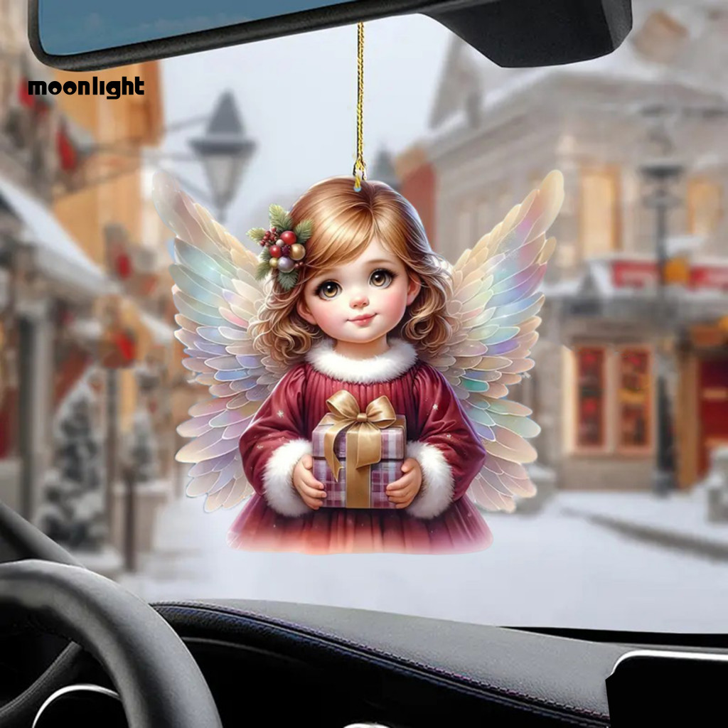 Christmas Tree Ornament with Lanyard – Cute 2d Little Angel Girl Hanging Pendant Easy to Hang Decoration for Car Bag K