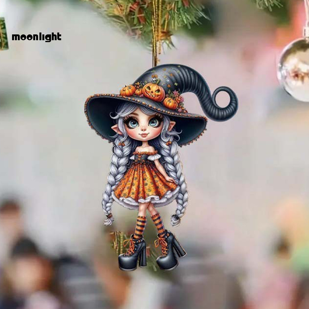 Halloween Witch Pendant Car Charm Acrylic Rearview Mirror Decoration Festive Accessory for Southeast Asia Spooky Holiday