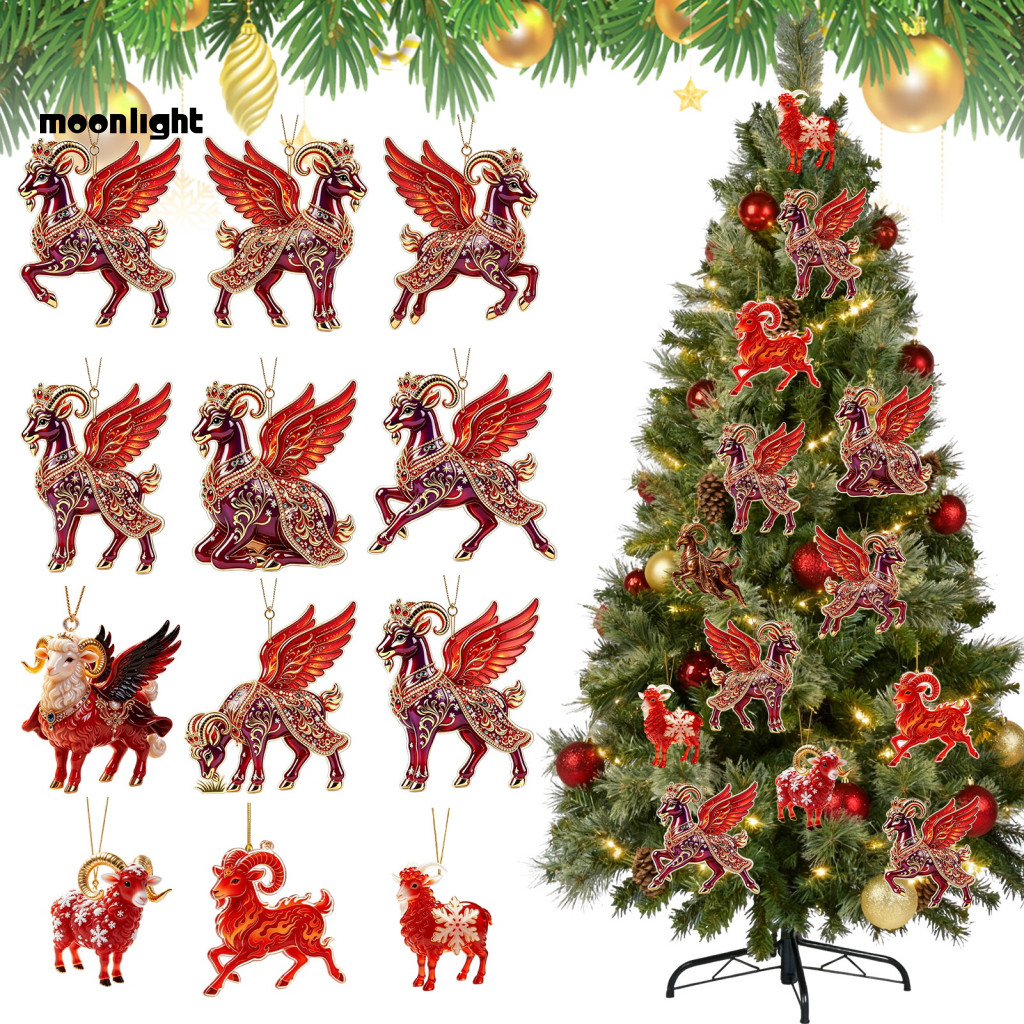 Goat Christmas Tree Pendant Acrylic Ornament Durable Holiday Hanging Decoration Fade-resistant Charm for Car and Home Pe