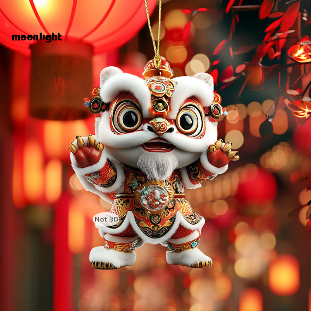 Chinese Lion Acrylic Keychain 2d Flat Car Rearview Mirror Charm – Lucky Window Wall Door Tree Decoration for Holiday a