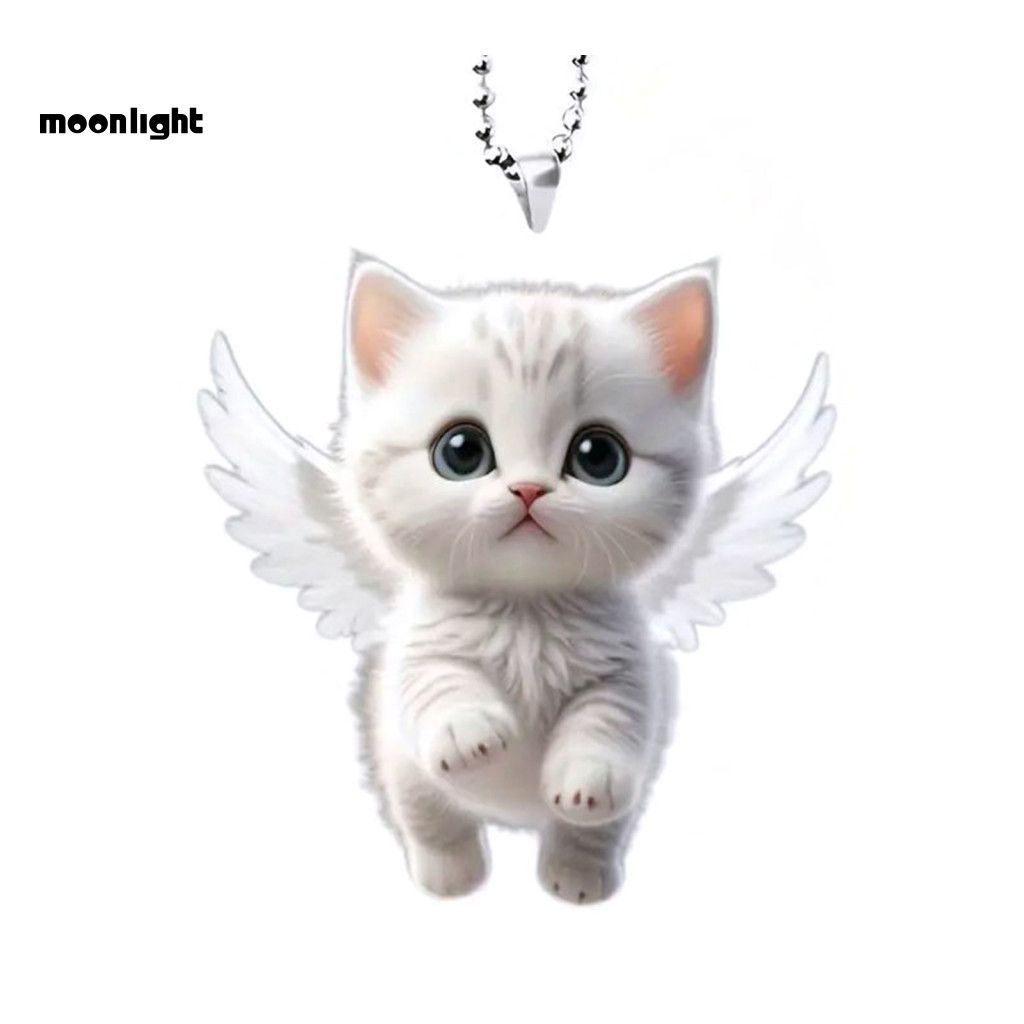 Angel Cat Pendant Car Rearview Mirror Ornament Cute White Kitten Charm with Lanyard – Adorable Decoration Gift for Sou