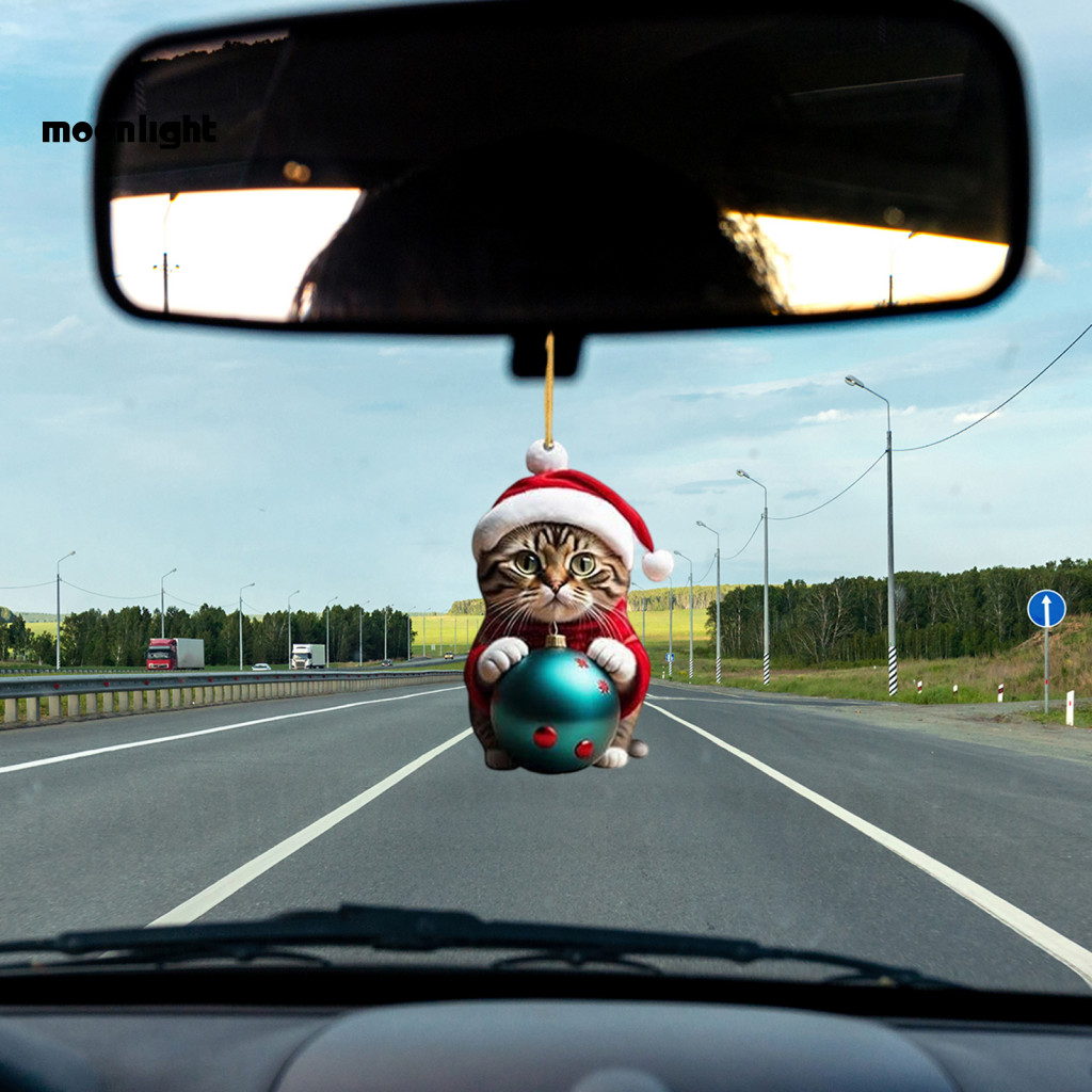 10pcs Car Rearview Mirror Pendant Cat Charm 2d Acrylic Cute Ornament Christmas Tree Decoration Accessories Gift for Sout