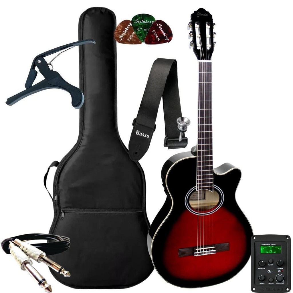 Kit Violão Giannini Elétrico Mini Jumbo Gnf1d Ceq Nylon + Acessórios