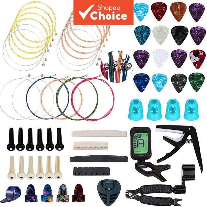 Kit de Acessórios para Violão com 66 Peças - Capotraste, Palhetas e Conjunto Ferramenta 3 em 1 para Troca de Cordas.