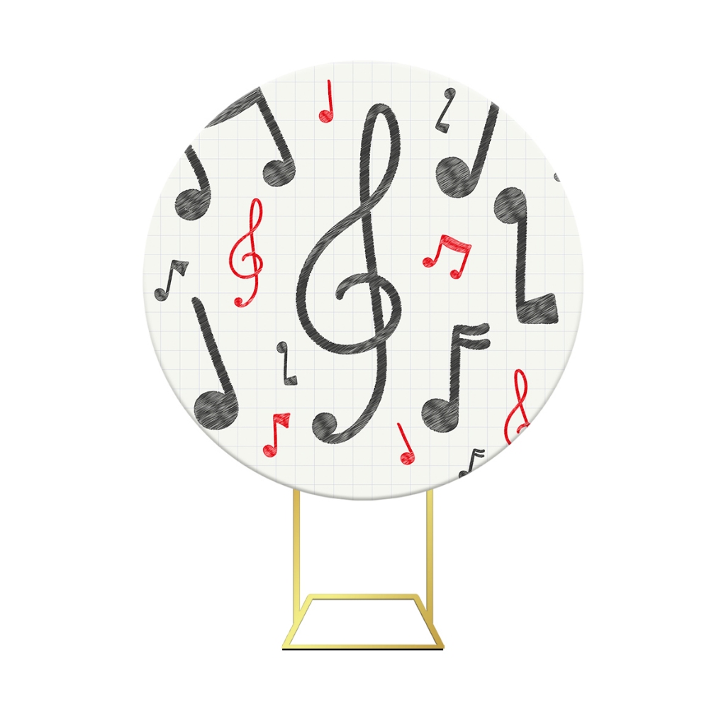 Painel De Festa Redondo Tecido Notas Musicais Musica Bege 1,50m 015