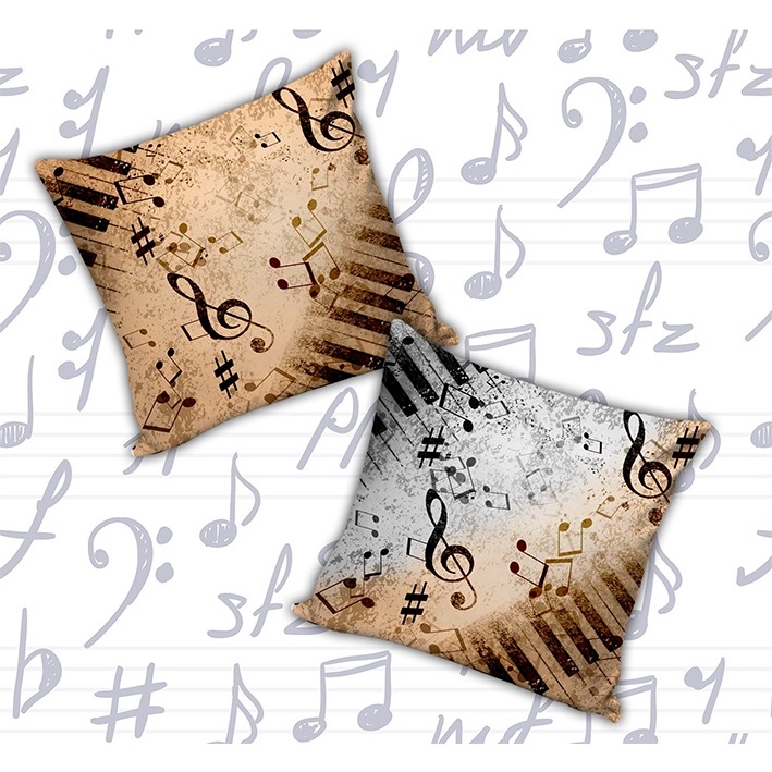 Capas de Almofada 45x45 Personalizável - NOTAS MUSICAIS BEGE