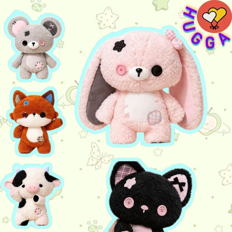 HUGGA Cute Bunny Mouse Cat Plushie Brinquedos Divertidos E Macios Fox Cow Pig Bonecos De Pelúcia Presente De Aniversário