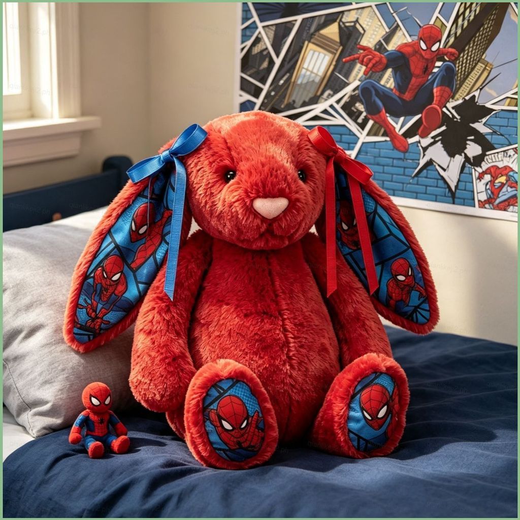 QL2 Jellycat Bashful Bunny Spider-Man Plushie Temático Orelha Longa Coelho Brinquedo De Pelúcia Bonito Presente