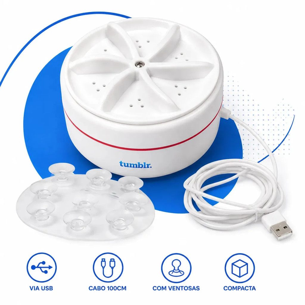 Mini Máquina De Lavar Portátil Usb Com Ventosas Panos Roupas Intimas Cabo 100cm Tumblr Branco