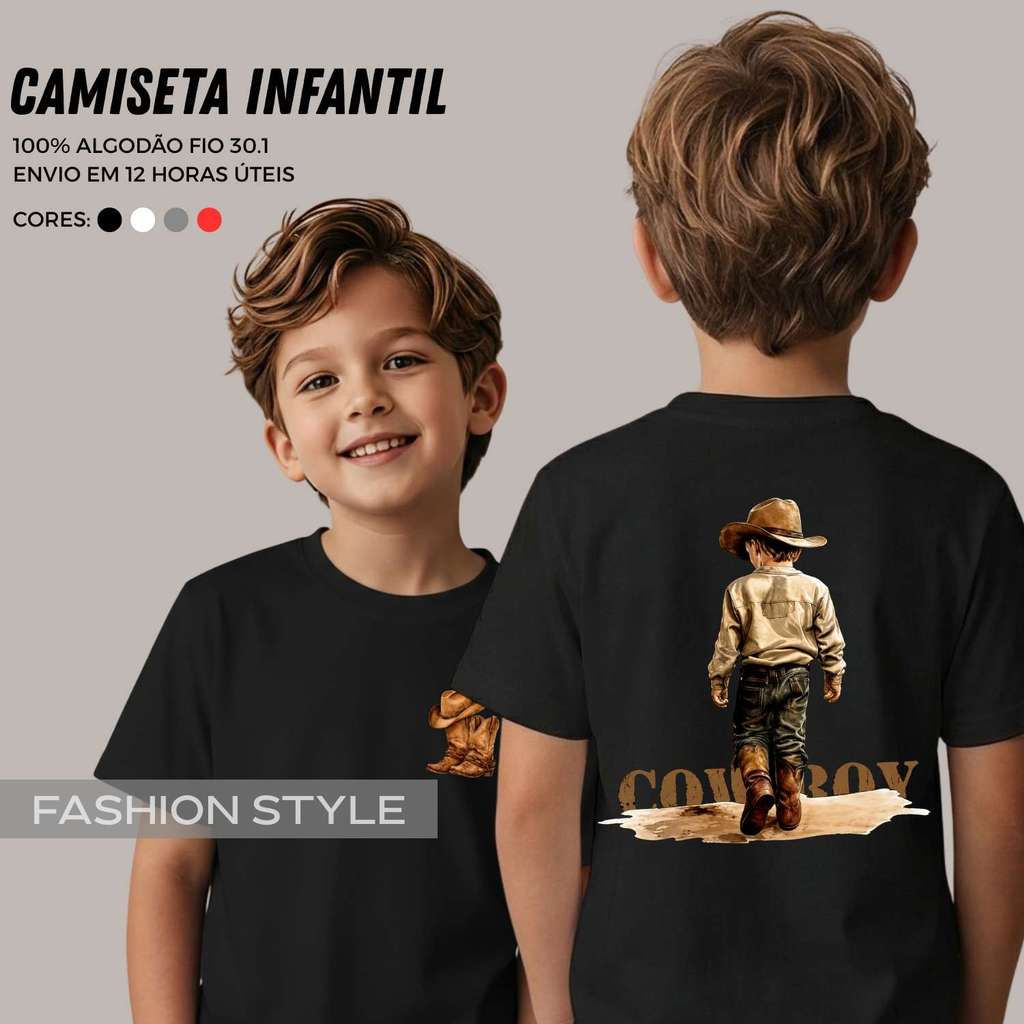 Camiseta Infantil Cowboy Garoto Agro Rodeio Roça Mini Agro Blusa Tumblr Basica Kids