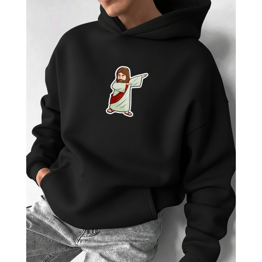 Moletom Cristão Unissex Mini Jesus Tumblr Blusa de Frio Canguru com Bolso e Capuz