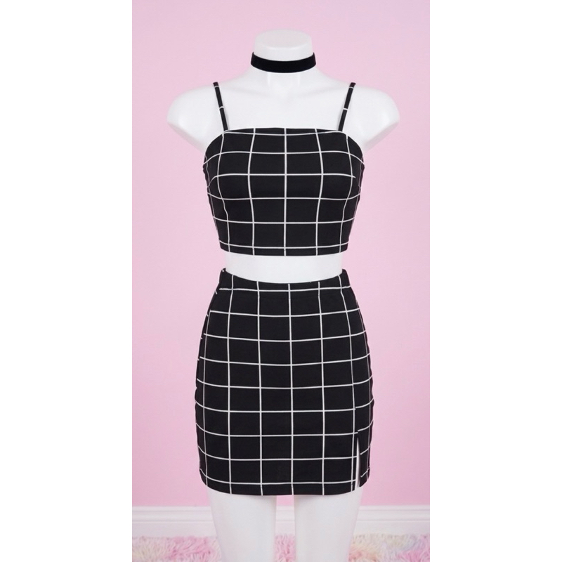 Conjunto SHEIN top e mini saia quadriculado tumblr aesthetic PP