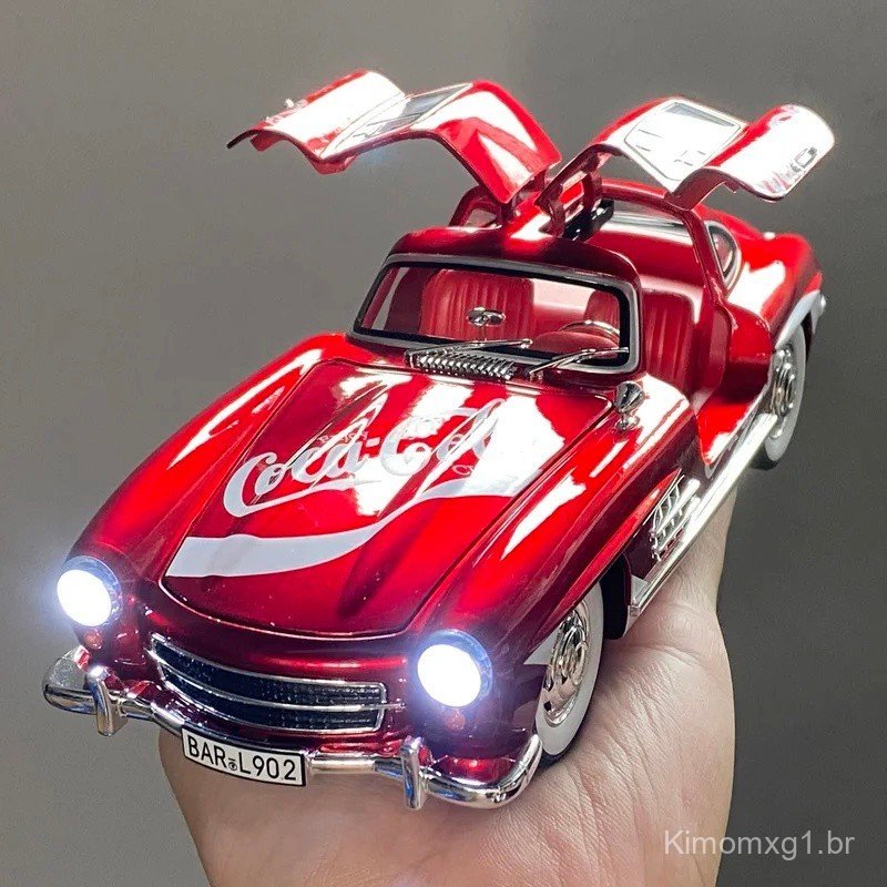 1:24 Benz 300SL Coca Cola Pepsi Cola Carro Clássico Vintage Modelo de Carro em Liga Metálica com Som e Luz, Carro de Fri