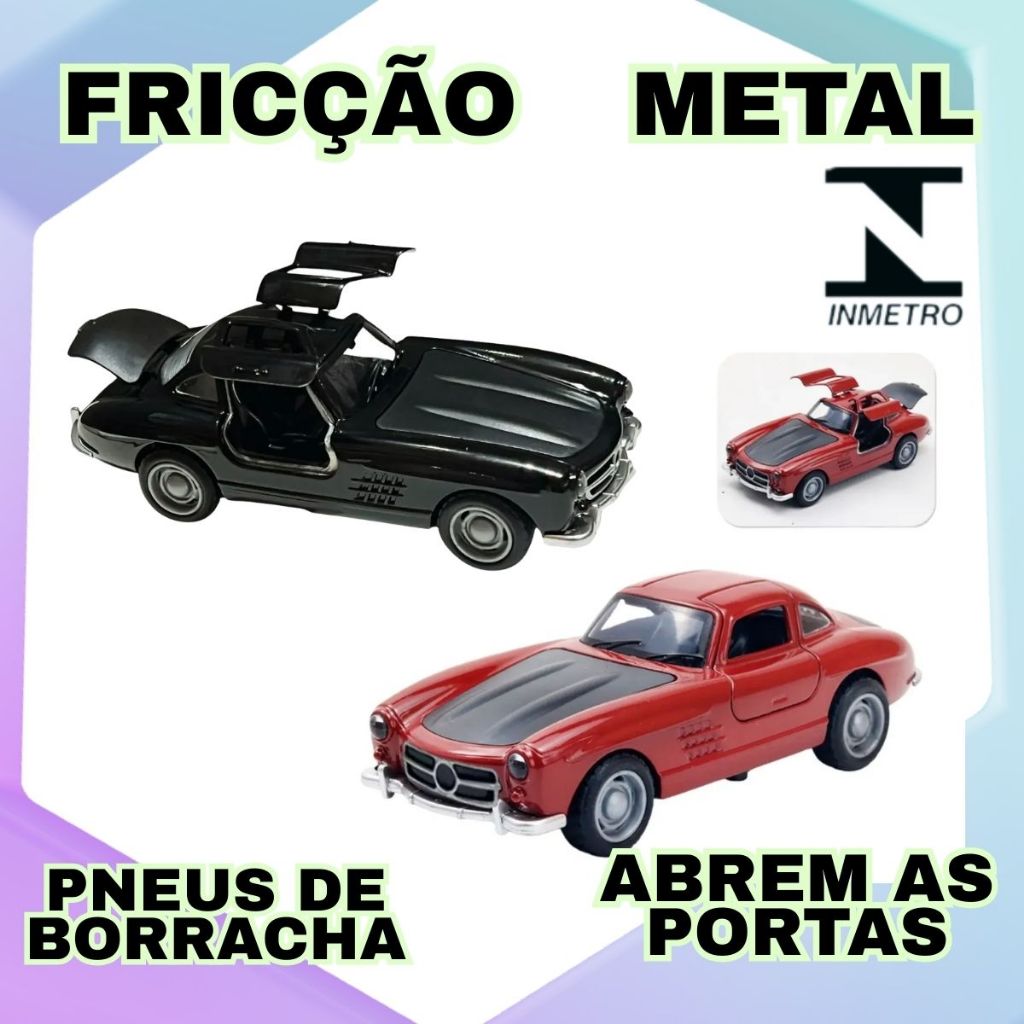 Miniatura Mercedes-Benz 300SL Clássica Carro Retrô Escala 1:32 Metal Fricção Abre Portas