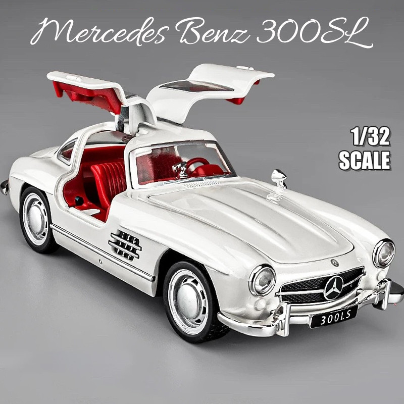 Modelo de Carro Mercedes-Benz 300SL em Escala 1:32, Feito de Liga Metálica Fundida, com Efeitos Sonoros e Luminosos, Col