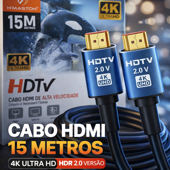 Cabo HDMI 20/15/10 e 5 Metros 4K Alta Velocidade Ultra HD Compatível TV PS5 Xbox Projetor