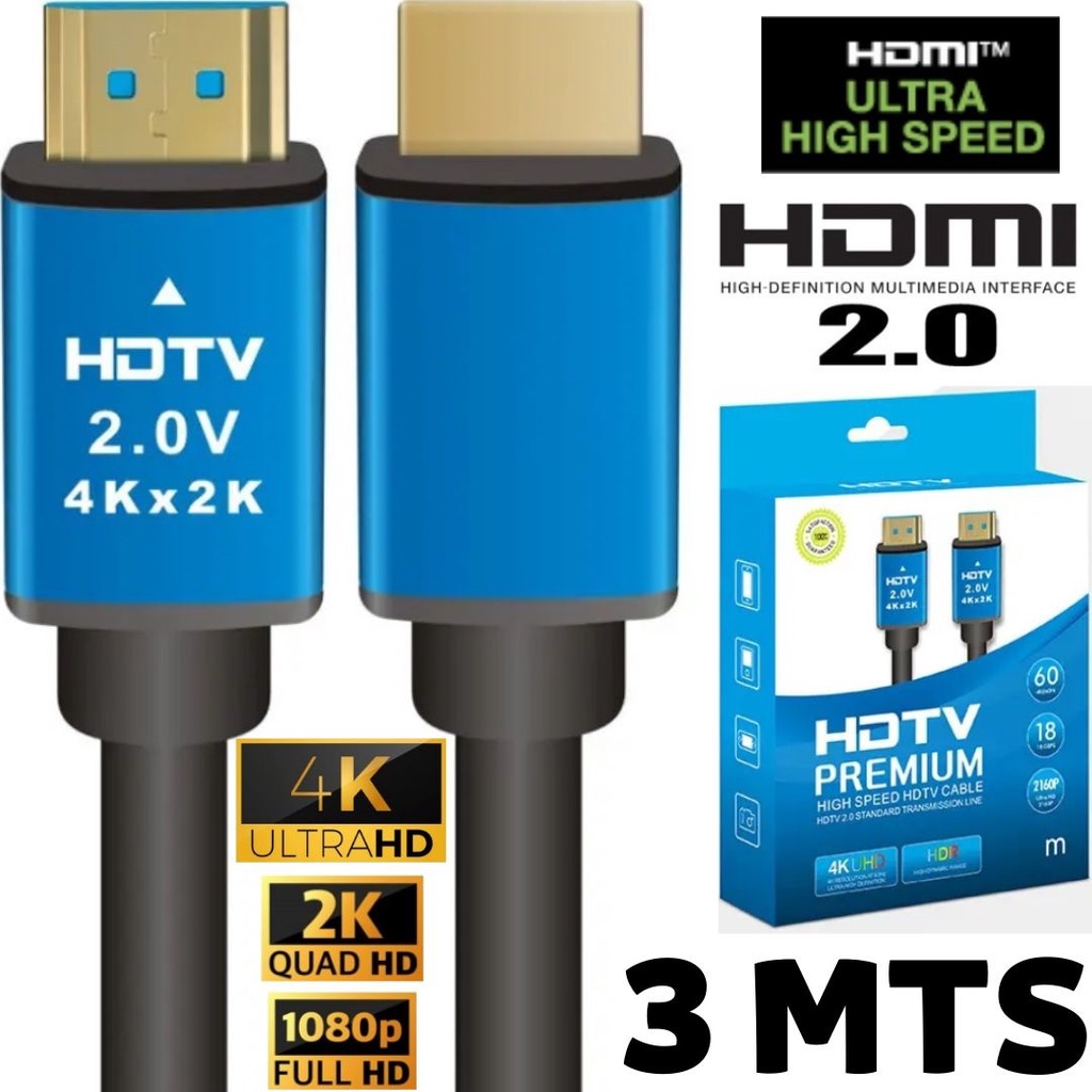 Cabo hdmi 3 metros 4k ultra hd gold blindado premium para smart tv notebook projetor