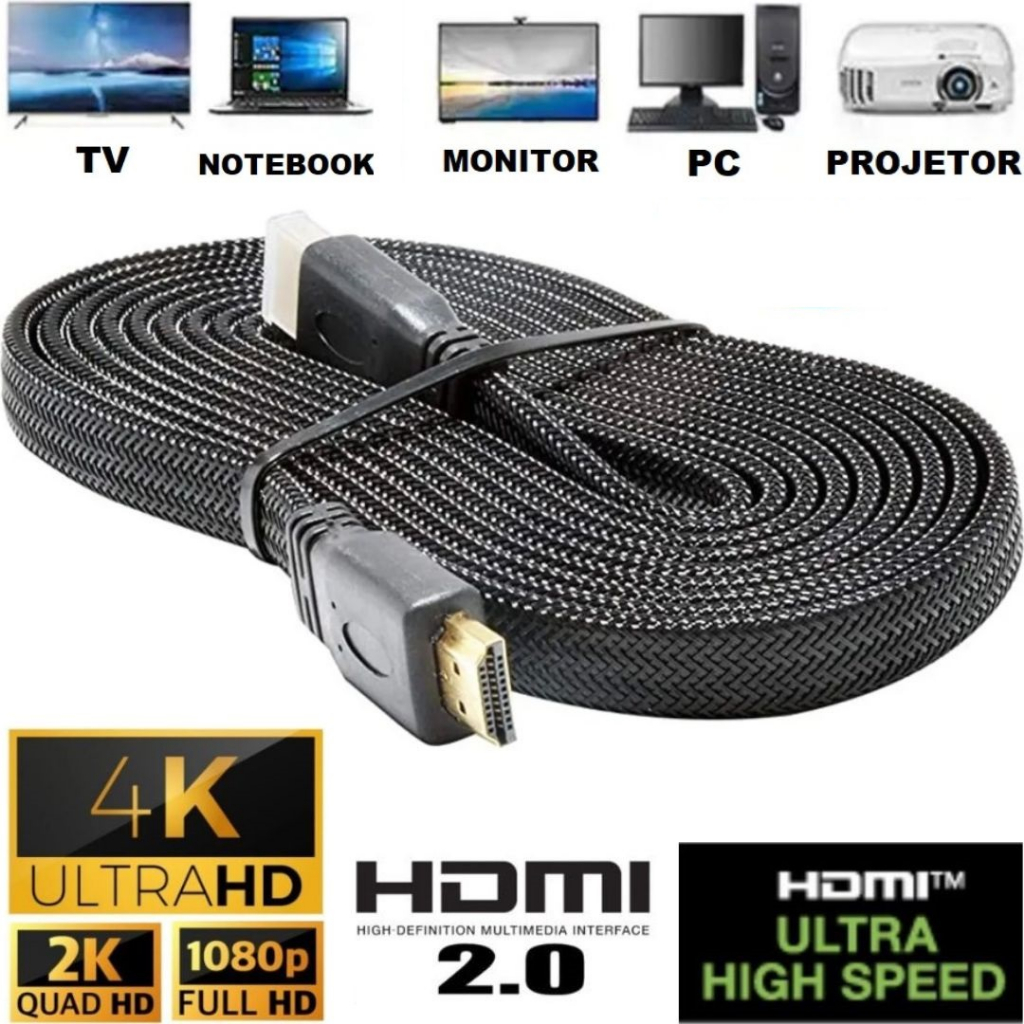 Cabo HDMI 3 Metros 4K 2.0 Ultra HD 3D Para TV Projetor Monitor