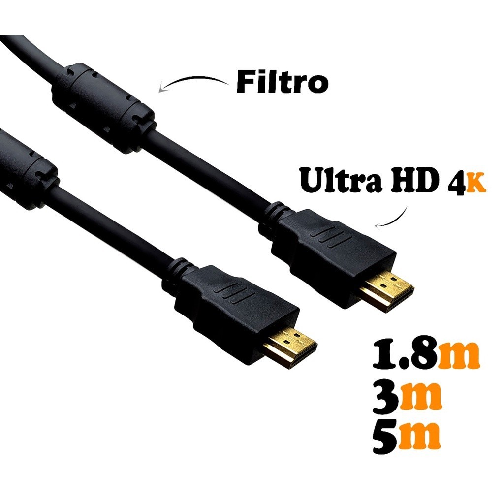Cabo Hdmi 4k 2.0 Ultra Hd 1.8, 3 e 5m C/filtro Ps3 Projetor Lcd Tv
