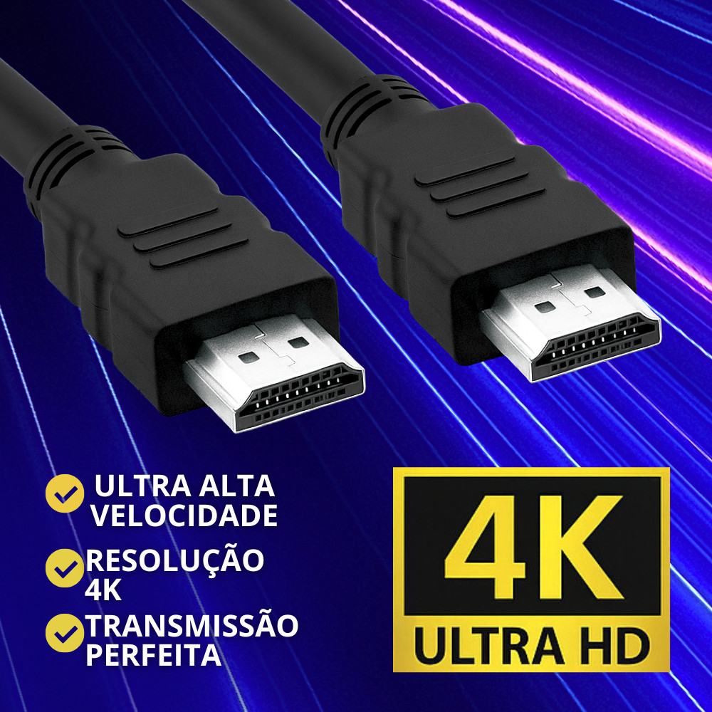 Cabo HDMI 1 Metro 4K Ultra HD Alta Velocidade Compatível com TV PC Notebook e Projetores