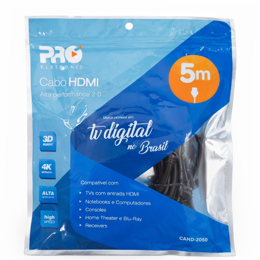 Cabo HDMI 5 Metros 2.0 Ultra HD 4K Compatível Com Ps4, Ps5, Xbox, Tv, Pc, Notebook Monitores Projetores