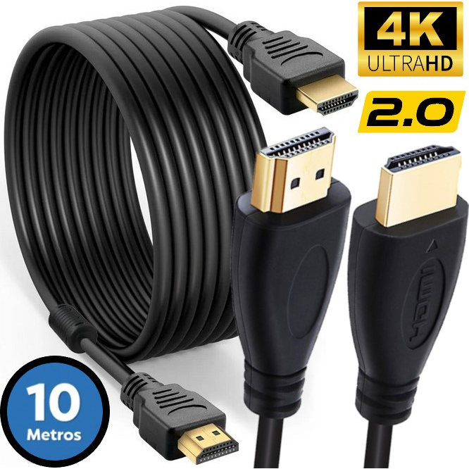 Cabo Hdmi Gold 10mts 2.0 Hd 4k Filtro Ultra Velocidade Blindado Novo Original Tv Lcd Plasma Notebook Projetor Smart Tv A
