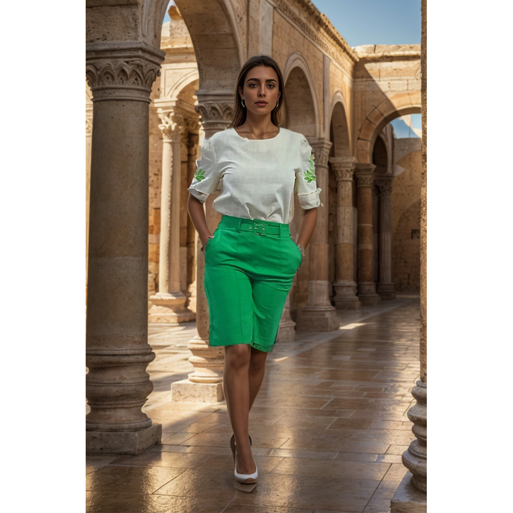 Conjunto Feminino em Linho Moda Composta Green Cleonice