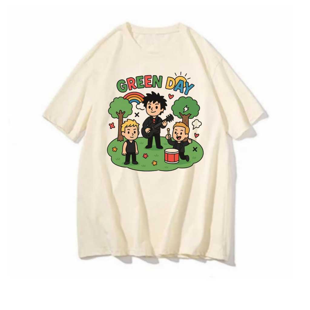 Camiseta Green Day ilustração - Estampa banda desenho fofo moda rock emo camisa tshirt casual