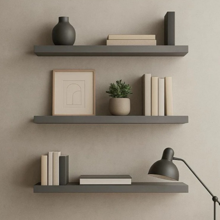 Kit 3 Prateleiras Slim MDF Cinza TX 40x15x1,5 cm – Estilo Moderno Wood Green