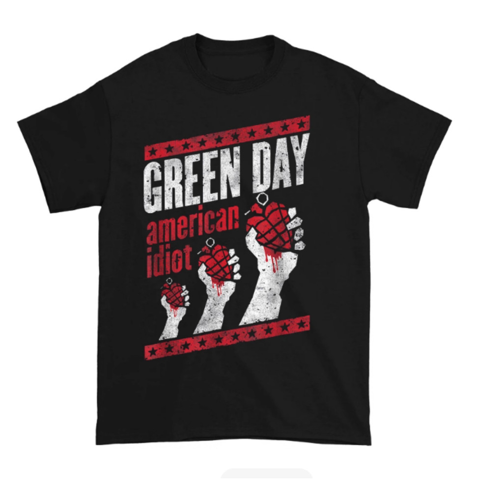 Camiseta Masculina De Algodão Estilo Punk Rock Com Estampa Da Granada E Do Punho Cerrado Do Green Day