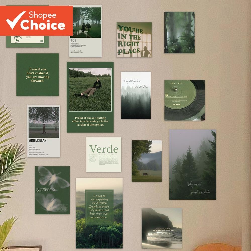 15pcs Green Misty Mountains Cartão Postal Estilo Decoração Quarto Dormitório Parede Adesivos