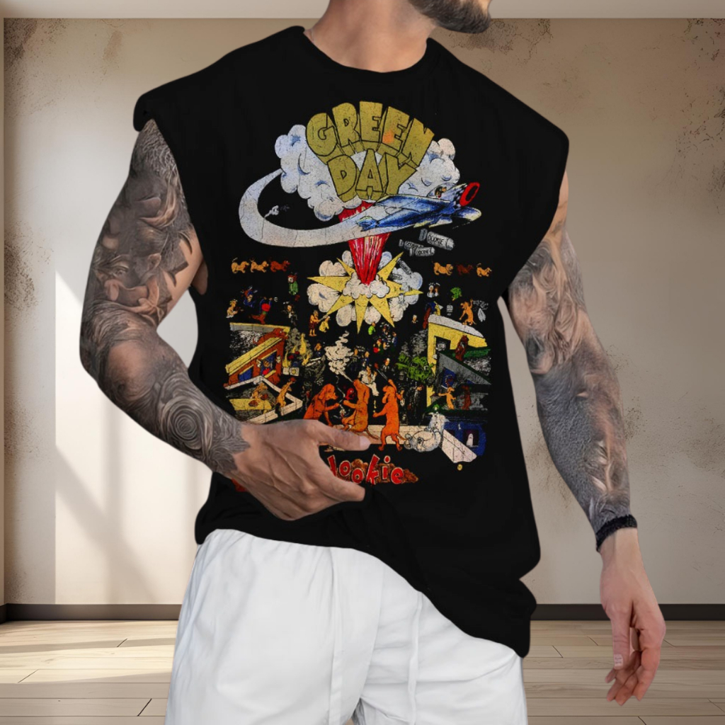 Regata Oversized Moderna Estilo para Verão Musculação 100% Algodão Modelo: Green Day Festa